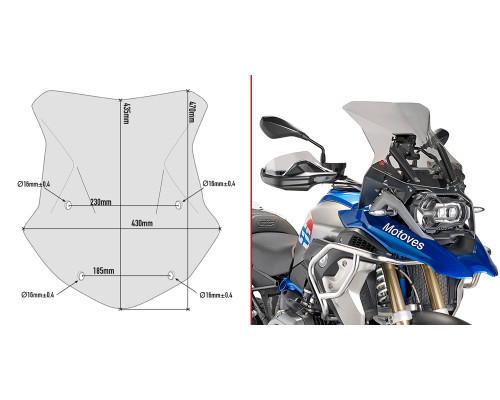 Givi скло димчасте, модель 43,5x43 см, для BMW R1200/1250 GS Adventure, з комплектом монтажу