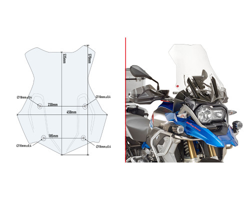 Givi, скло, прозора вітрове скло, 55 x 44,5 см, для BMW R1200/1250 GS/Adventure