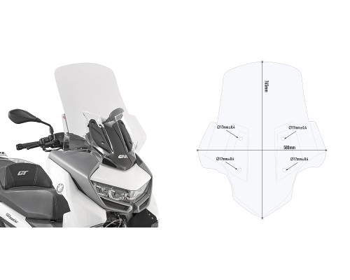 Givi скло прозора для мотоцикла, 76,5 x 58 см, BMW C 400 GT (2019), прозорий