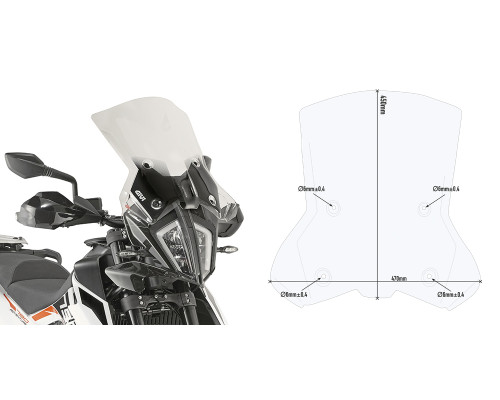 Givi скло прозора для мотоцикла KTM 390 Adventure (2020-2022) / 790 Adventure (2019-2020) / 890 Adventure (2021-2022) 44x48 см прозора