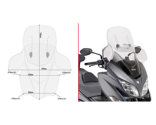 Givi Airflow Вітрове Скло Регульоване для Suzuki Burgman 400 2017 Прозоре