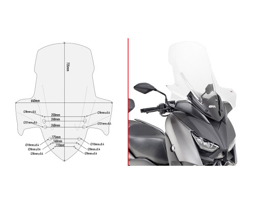 Givi X-Max 125/300 Вітрове скло Прозоре 73,5x64 см 2017-2018