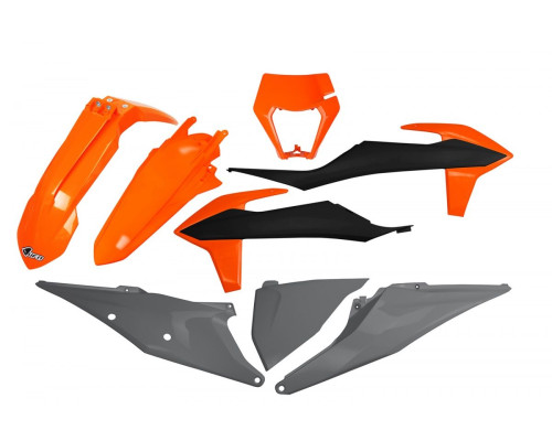 Пластиковий комплект UFO ktm exc 125 '20-'21, exc 250 / 300 tpi '20-'23, exc-f 250 / 350 / 450 / 500 '20-'23 з плафоном кольору oem '21 (помаранчевий / чорний / сірий)
