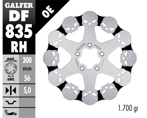 Диск гальмівний galfer передний harley-davidson (300x56x5) череп (матерюк черепа)