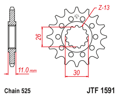 Передня зірочка jt 2091 15 з гумою yamaha fz8 '10-'15, mt 09 '14-'20, mt 07 '14-'24 tdm 900 '02-'13 700 19-, r1 '15'-24, 700 '20-'24 (209115jtrb) (ch ain 525)