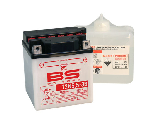 Bs battery 12n5.5a-3b 12v 5.5ah 103x90x114 можна обслуговуватися - електроліт окремо (55a) (6) ue2019/1148