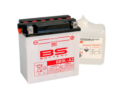 Bs battery bb9l-a2 (yb9l-a2) 12v 9ah 135x75x139 можна обслуговуватися - електроліт окремо (100a) (4) ue2019/1148