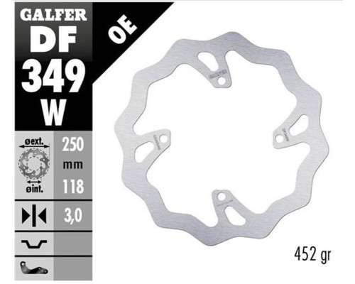 Galfer передний гальмувальний диск suzuki rm 250z/450z '06-'18 rmx 450z '10-'17 wave (250x118x3mm)