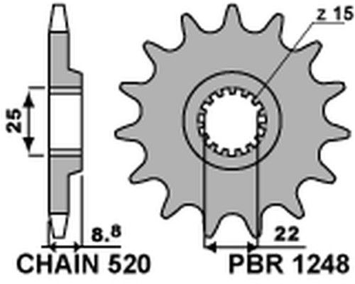Pbr передня зірочка 1248 13 ktm sx/exc '91-'25 (jtf1901.13) (ланцюг 520) (124813jt)