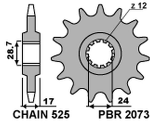 Зірочка передня pbr 2073 15 honda cb 600 hornet '97-'06, cbr 600f '97-'98, cbf 600 '04-'07 (jtf1371.15) (ланцюг 525) (207315jt)