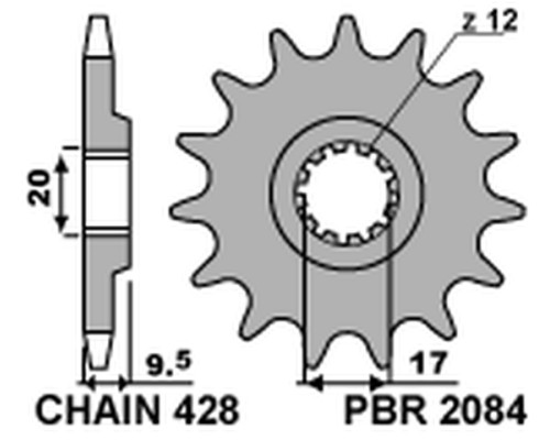 Pbr передня зірочка 2084 14 ktm sx 85 '04-'18 (jtf1907.14) (ланцюг 428) (208414jt)
