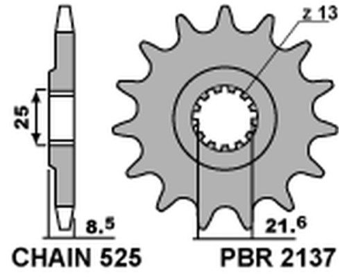 Зірочка передня pbr 2137 17 kawasaki zx10r '04-'18 (jtf1537.17) (ланцюг 525) (153717jt)