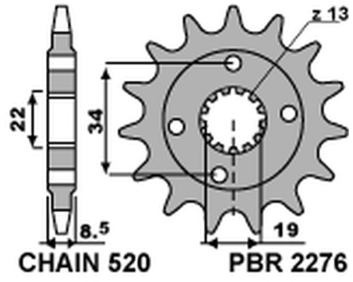 Зірочка передня pbr 2276 14 ktm 390 duke '13-'18, 390 rc '14-'18 (jtf1908.14) (ланцюг 520) (227614jt)