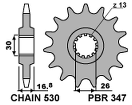 Зірочка передня pbr 347 16 honda cbr 1000rr '04-'16, cbf 1000, cbr 900/929/954 (jtf333.16) (ланцюг 530) (34716jt)