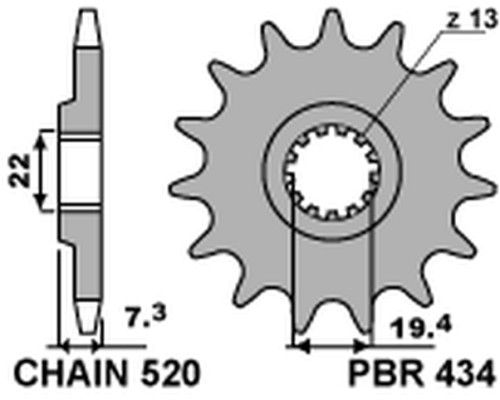 Зірочка передня pbr 434 14 suzuki dr 250 '82-'87, gz 250, gn 250 (jtf434.14) (ланцюг 520) (434.14jt)