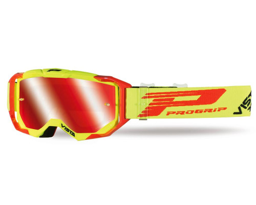 Progrip PG3303-273 FL мотоОкуляри антискретч, антифог, анти UV, червона дзеркальна лінза, жовтий флуо-червоний