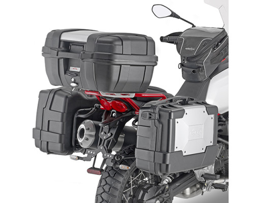 Kappa, Стелаж Бічні футляри, Система Швидкого Монтажу Monokey, Для Moto Guzzi V85 TT (2019), Сумісність з Monokey Retro-Fit K-Venture Alu та K'Mission Alu, Чорний