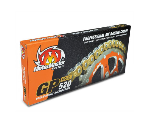 Ланцюг приводний moto-master gp-520g mx професійний ланцюг для мотоcrossу без уплотнювальних кілець золотого кольору (120 ланців, зажим в комплекті)