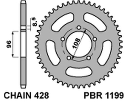 Задня зірочка pbr 1199 49 c45 mz 125 rt/sm (ланцюг 428)