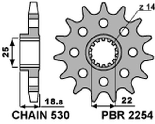 Зірочка передня pbr 2254 14 18nc ducati 1200 multistrada 10-13 (ланцюг 530)