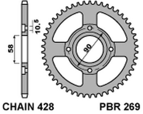 Pbr задня зірічка 269 39 honda cb 125t 78-82 (jtr269.39) (ланцюг 428)