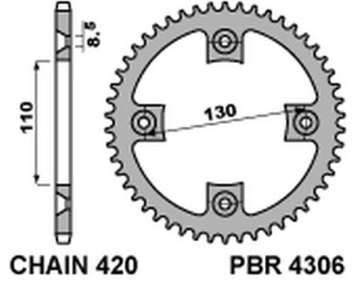 Pbr задня зірічка 4306 55 honda cr 80/85 (jtr215.55)* (ланцюг 420)