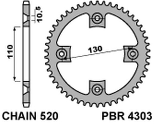 Pbr задня зірочка 4303 39 c45 honda trx 400 x 09 (jtr1350.39) (ланцюг 520)