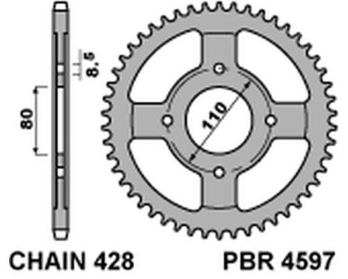 Pbr задня зірочка 4597 42 c45 honda cbf 125 09-14 (jtr1219.42) (ланцюг 428)