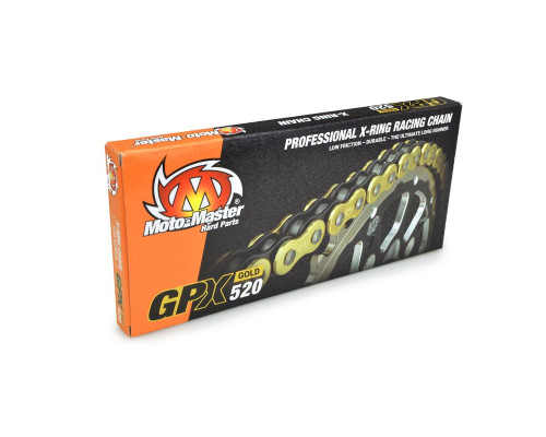 Ланцюг привод moto-master gpx-520g professional motocross / enduro racing x-ring chain золотого кольору (120 лань, зажим в комплекті)
