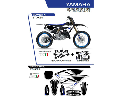 Набір пластикових обвісів yakit324001 плюс набір наклейок (стікерів) YAMAHA yz 125/250 '22 в комплекті передня панель (ya04860) та накладки на амортизатори (ya04814) stokes black - роз