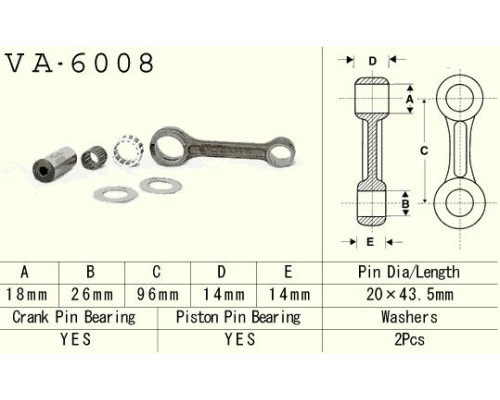 Шатун vesrah YAMAHA yz 80 (yz80) '93-'01, yz 85 (yz85) '02-'18 (va6008) (зроблено в японії)