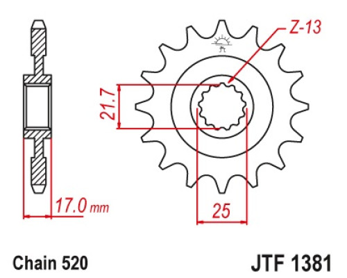 Jt передня зірочка 2042 16 з гумою honda cb 500f/x '13-'15, cbr 500r '13-'15 (204216jtrb) (ланцюг 520)