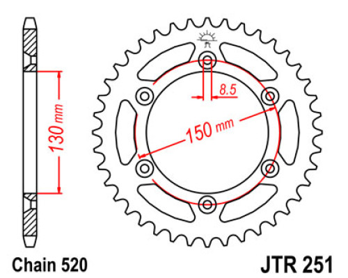 Jt задня зірічка 270 43 honda xl 500r '82 (j27043jt) (ланцюг 520)