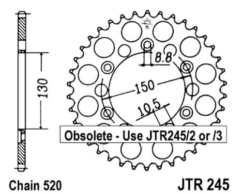 Jt задня зірочка 270 44 honda xl 250 r '82-'83 (md03) (27044jt) (ланцюг 520)