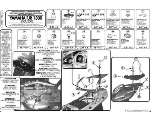 Kappa, Стелаж для центрального кофра, YAMAHA FJR 1300 (01-05), з пластиною Monokey, чорний