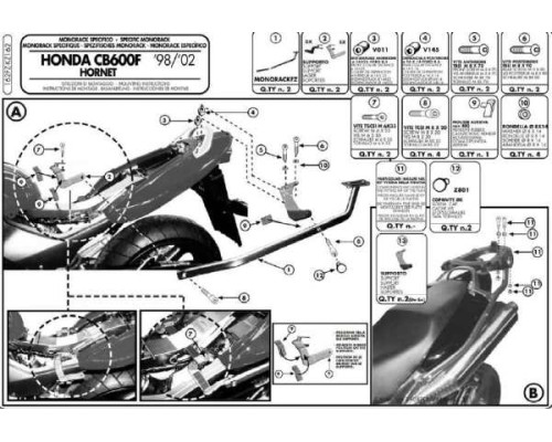 Kappa Стелаж для центрального кофра HONDA Hornet 600 (98-02) без плити чорний