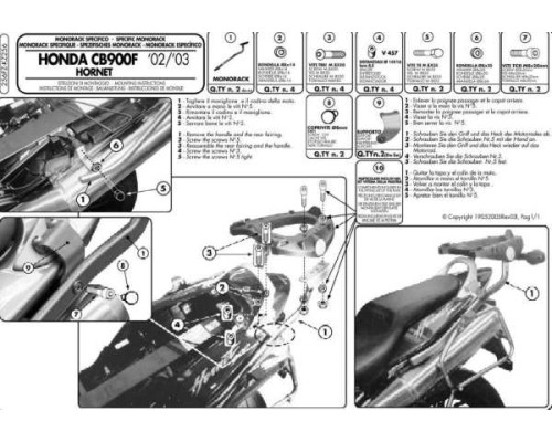 Kappa Стелаж для центрального кофра HONDA CB 900 Hornet (02-07) без плити чорний