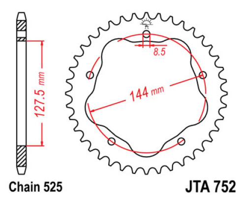 Jt задня зірочка 4320 39 алюмінієва ducati 796/848/1100 (432039jt) (ланцюг 525) чорний