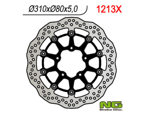 Ng передній гальмівний диск kawasaki zx6r 636 13-16, z800 12-16, zx10r 08-15, z1000 15-16, zzr1400 06-16, gtr1400 07-16, zx14 07-15 (310x80x5) хвиля плаваюча