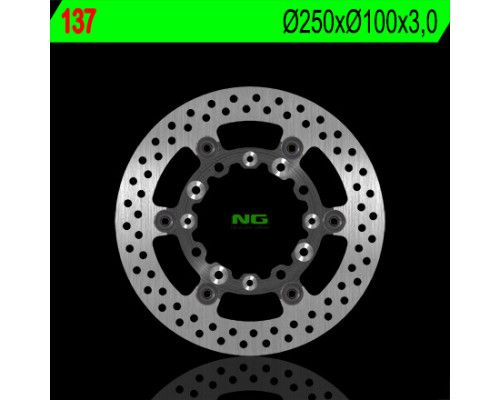 Ng передній гальмівний диск kawasaki kx 125/250 '89-'05, klx 250/300/650r '93-'07, suzuki rmz 250 '04-'06 (плаваючий) (250x100x3) (4x6,5мм) плаваючий