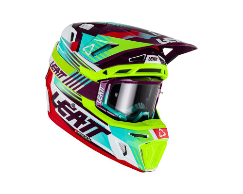 Leatt 8.5 v23 Шолом Moto Комплект з окулярами VelociЗАДНІ5.5 Неон Флуо Зелений/Фіолетовий/Синій Розмір M (57-58 см)