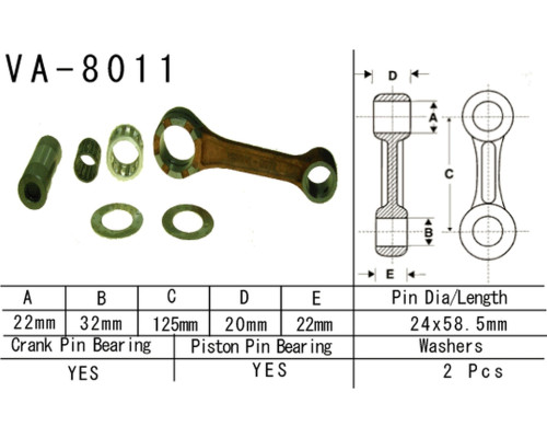 Шатун vesrah kawasaki kx 250 (kx250) '78-'08, kdx 250 (kdx250) '91-'94 (va8011) (зроблено в японії)