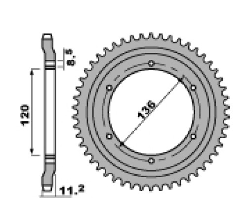 Pbr задня зірочка 827 47 f yamaha tzr 125r (91) (ланцюг 428)