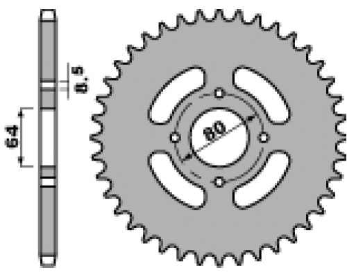 Pbr задня зірічка 838 45 f yamaha ybr 125 05-09 , junak 125 (ланцюг 428) (jtr838.45)