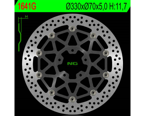 Ng передній гальмівний диск kawasaki zx 10r 17-18 (330x70x5.0mm) (5x10.5mm) плаваючий (алюмін. центр)