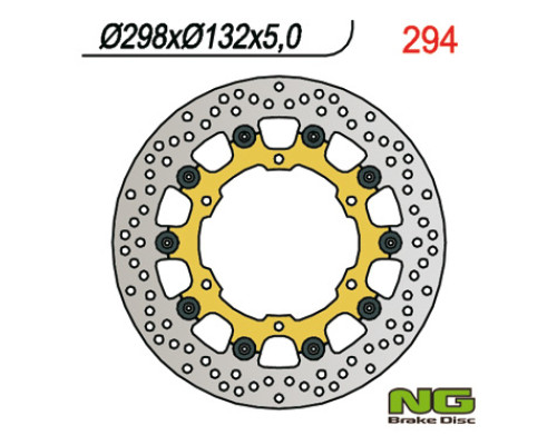 Ng передній гальмівний диск yamaha yzf r6 99-02, yzf r1 98-03, fzs 1000 01-05, fjr 01, xjr 1300 03-17, xvz 1300, xv 1600/1700/1900 (298x132x5) (6x8.5) плаваючий плаваючий