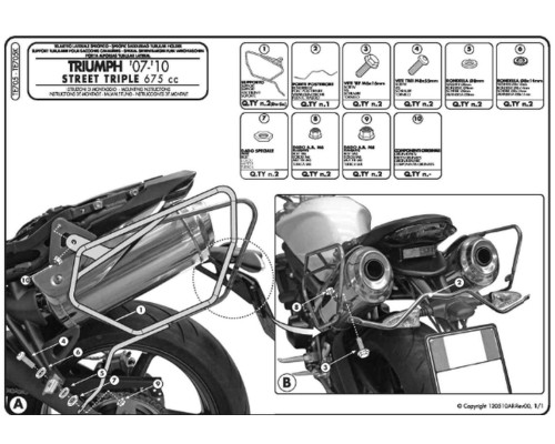 Kappa Стелаж для бокових сумок (сакв) Triumph Street Triple 675 (07-12) також для кофрів RA314 Easy Lock чорний