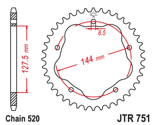 Задня зірочка jt 4320m 40 алюміній (ergal) ducati monster 800 s2r '05-'07, hypermotard 950 '19-'23, biposto 748/s '95-'03 (ланцюг 520) (streetfighter/evo 848 '08-'15 переобработка на ланцюг 52 0) (потрібен адаптер jta750b)