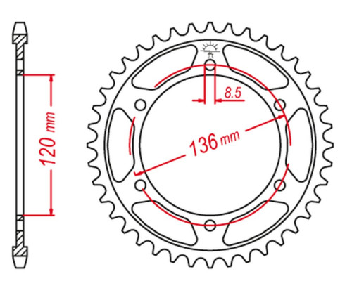 Jt задня зірочка 864 45 yamaha fz 600 '86-'88 (std.46) xj 600 '86-'88, yx 600 radian '88-'90 (std.+1) (86246jt) (ланцюг 530)