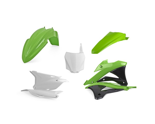 Пластиковий комплект polisport kawasaki kx 85/100/112 '14-'22 передня панель в комплекті (8662900002) колір зелений білий oem
